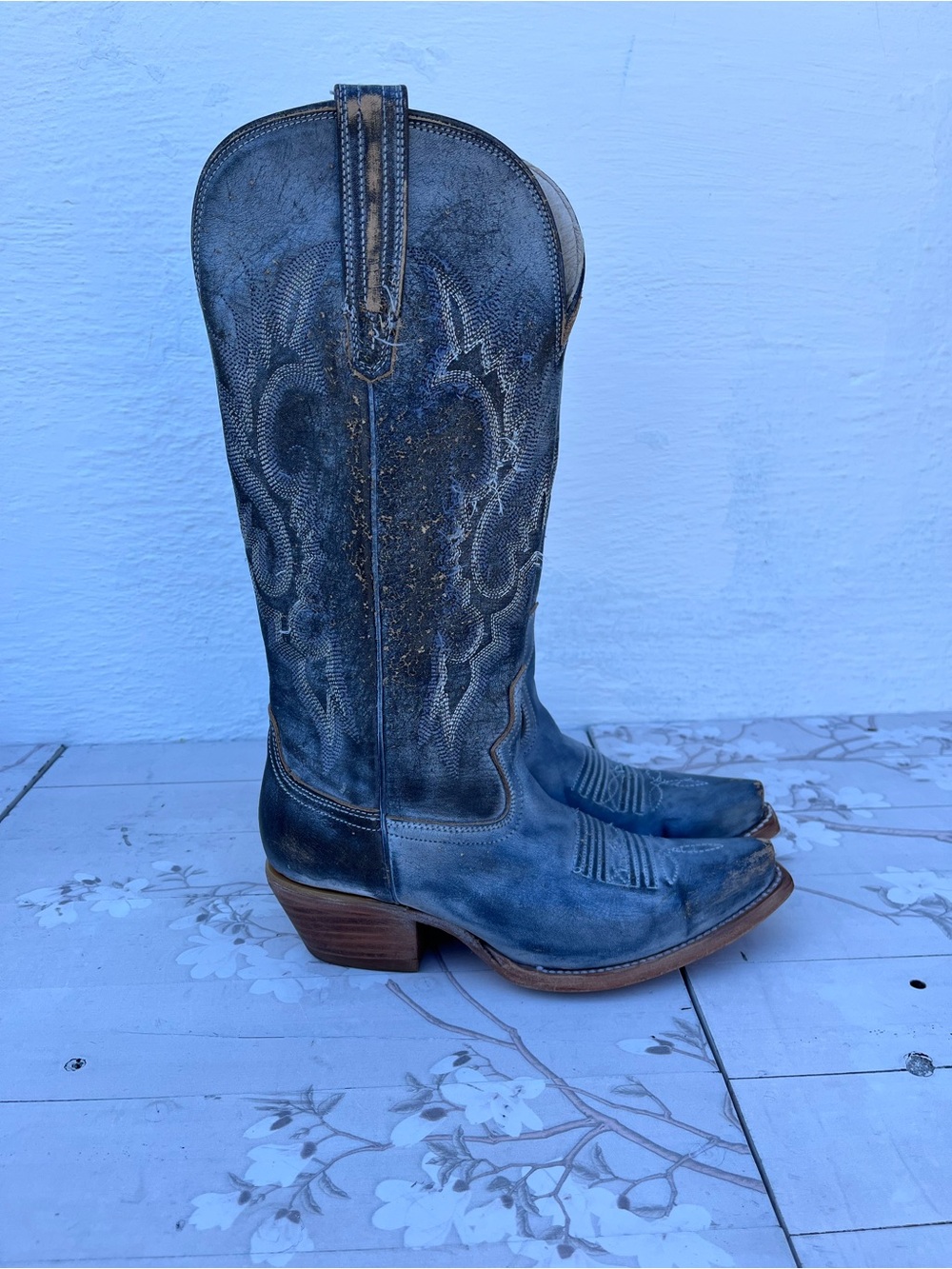 Freebird Distressed Blue Leather Western Cowboy Boots